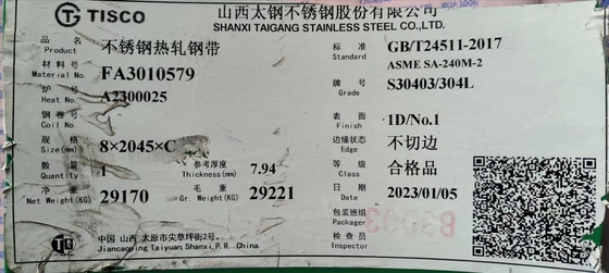 Hot Rolled 304 304L Stainless Steel Plate 6.0mmX2000X6000 Tisco